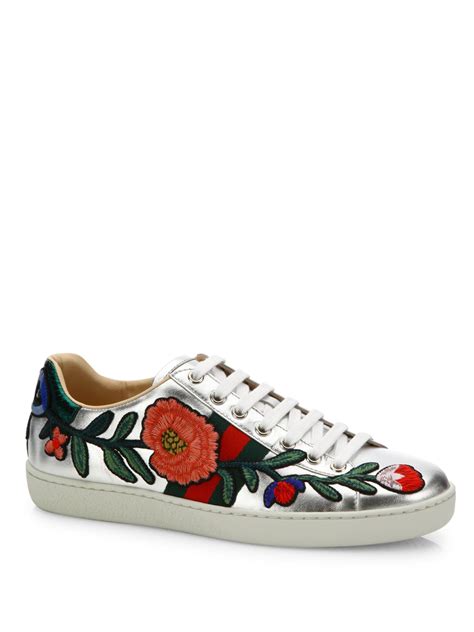 gucci floral embroidered sneakers